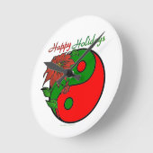 クリスマス陰陽ポインセチア ラウンド壁時計 (傾斜)