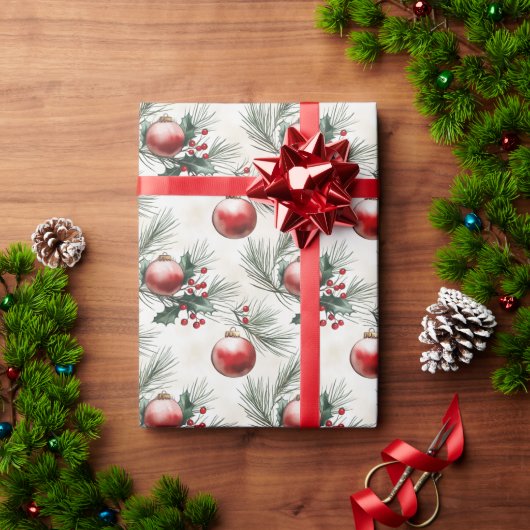 クリスマス離れと赤いボール ラッピングペーパー (クリスマスギフト)