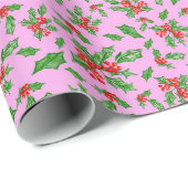 クリスマス離れのホリーのと果実は赤と緑 ラッピングペーパー (ロールコーナー)