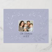 クリスマス離れの家族の写真のスクリパーソナライズされたプト 箔シーズンポストカード (正面)