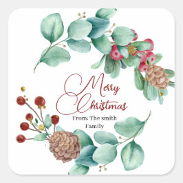 クリスマス離れリースとピネコン付きホリ スクエアシール