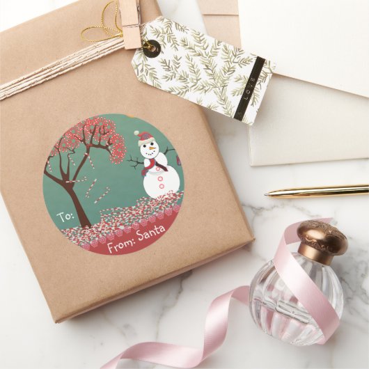 クリスマス雪だるまが緑に表示されるが、色を選択 ラウンドシール (ギフト)