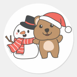 クリスマス雪だるまで冬にを持つクッカクラシック ラウンドシール