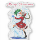 クリスマス雪だるまとガールダンサーのステッカー シール (正面)