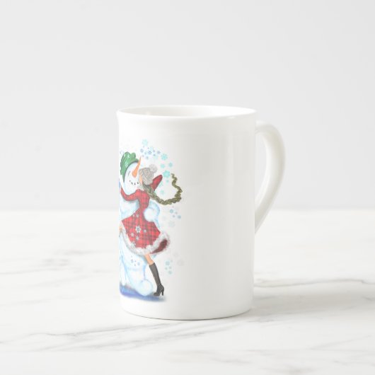 クリスマス雪だるまとガールダンサーのマグカップ ボーンチャイナマグカップ (正面右)