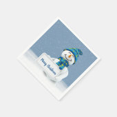 クリスマス雪だるまとサイン スタンダードカクテルナプキン (角)