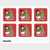 クリスマス雪だるまとツリー追加メッセージのシール スクエアシール (シート)