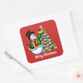 クリスマス雪だるまとツリー追加メッセージのシール スクエアシール (封筒)