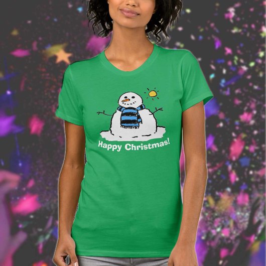 クリスマス雪だるまとハッピークリスマス Tシャツ