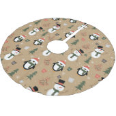 クリスマス雪だるまとペンギンズツリースカート ブラッシュドポリエステルツリースカート (アングル)