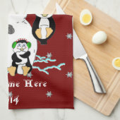クリスマス雪だるまとペンギンパーソナライズされたタオル キッチンタオル (四つ折り)