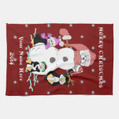 クリスマス雪だるまとペンギンパーソナライズされたタオル キッチンタオル (横)