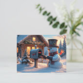 クリスマス雪だるまとメールボックス ポストカード (スタンド正面)