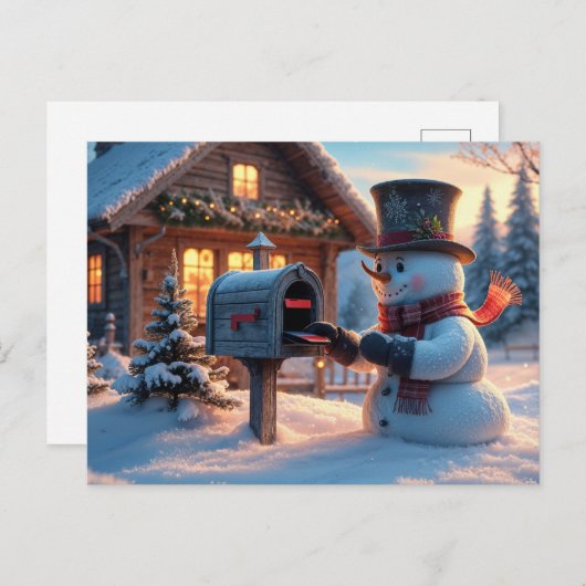 クリスマス雪だるまとメールボックス ポストカード (正面/裏面)