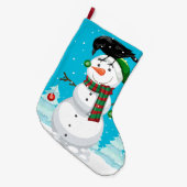 クリスマス雪だるまとレイベン ラージクリスマスストッキング (正面 (吊り時))