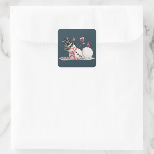 クリスマス雪だるまとワインギフトクリスマス飲む スクエアシール (バッグ)