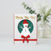クリスマス雪だるまと冬の雪片デザイン シーズンポストカード (スタンド正面)