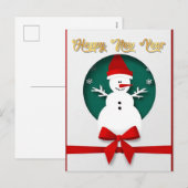 クリスマス雪だるまと冬の雪片デザイン シーズンポストカード (正面/裏面)
