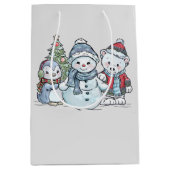 クリスマス雪だるまと友人 ミディアムペーパーバッグ (正面)