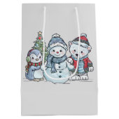 クリスマス雪だるまと友人 ミディアムペーパーバッグ (裏面)