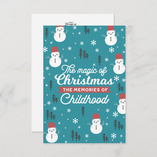 クリスマス雪だるまと大切な記憶引用文 サンキューカード (正面/裏面)