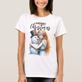 クリスマス雪だるまと女の子 Tシャツ