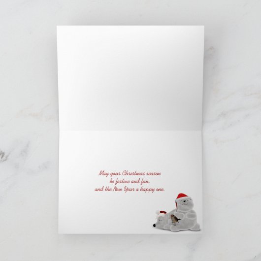 クリスマス雪だるまと家族の金ゴールドスター シーズンカード (内部)