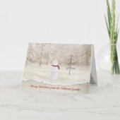 クリスマス雪だるまと家族の金ゴールドスター シーズンカード (正面)