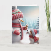 クリスマス雪だるまと犬 カード (正面)