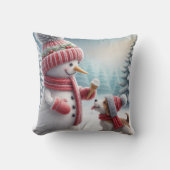 クリスマス雪だるまと犬 クッション (正面)