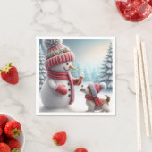 クリスマス雪だるまと犬 スタンダードカクテルナプキン (インサイチュ)