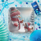 クリスマス雪だるまと犬 ペーパープレート (パーティー)