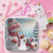 クリスマス雪だるまと犬 ペーパープレート (パーティー)