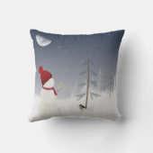 クリスマス雪だるまと金ゴールド星 クッション (裏面)