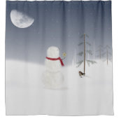 クリスマス雪だるまと金ゴールド星 シャワーカーテン (正面)