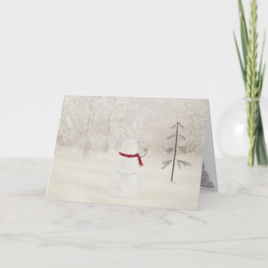 クリスマス雪だるまと金ゴールド星 シーズンカード (正面)