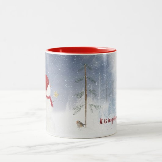 クリスマス雪だるまと金ゴールド星 ツートーンマグカップ (中央)