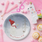 クリスマス雪だるまと金ゴールド星 ペーパープレート (パーティー)