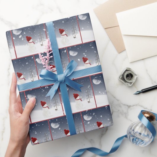 クリスマス雪だるまと金ゴールド星 ラッピングペーパー (ギフト)