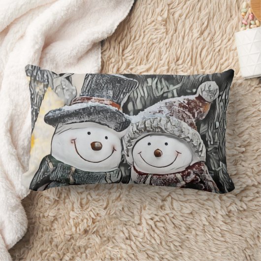 クリスマス雪だるまと雪の女性装飾用クッション ランバークッション (ブランケット)