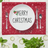 クリスマス雪だるまと雪片キッチンタオル キッチンタオル (折り畳み)