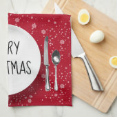 クリスマス雪だるまと雪片キッチンタオル キッチンタオル (四つ折り)