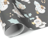 クリスマス雪だるまと鳥 ラッピングペーパー (ロールコーナー)