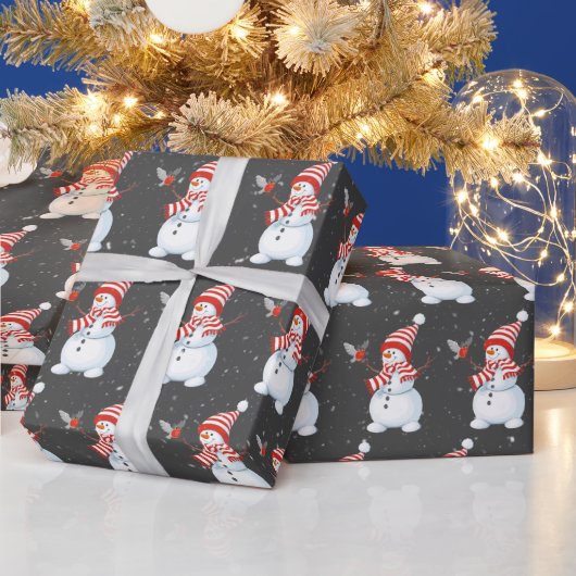 クリスマス雪だるまと鳥 ラッピングペーパー (クリスマス)