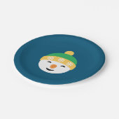 クリスマス雪だるまのグリーンハットの青 ペーパープレート (アングル)