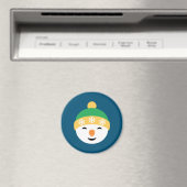 クリスマス雪だるまのグリーンハットの青 マグネット (インサイチュ (食洗機))