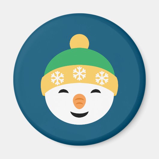 クリスマス雪だるまのグリーンハットの青 マグネット (正面)