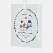 クリスマス雪だるまの三家族 ガラスオーナメント (正面左)