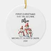 クリスマス雪だるまの三家族 セラミックオーナメント (正面)