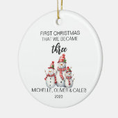 クリスマス雪だるまの三家族 セラミックオーナメント (左)